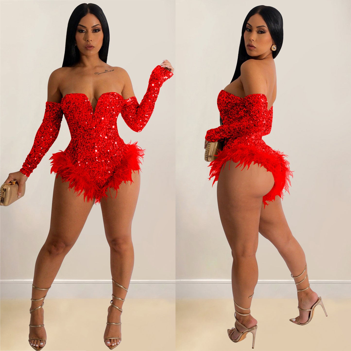 Women's Fashion Wear Solid Color Sequin Long Suits