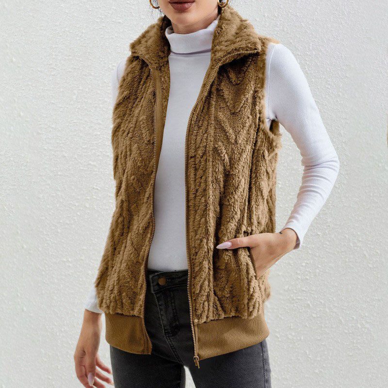 Women's Waistcoat Plaid Comfortable Veet Stand Collar Vests