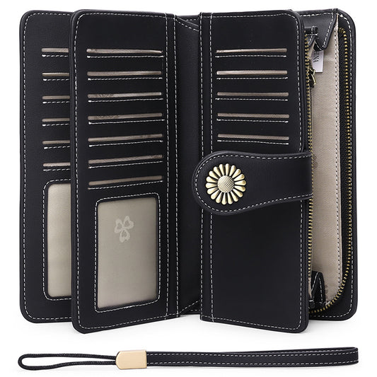 Women's Long Fan Billfold Leather Large Capacity Ladies Wallets