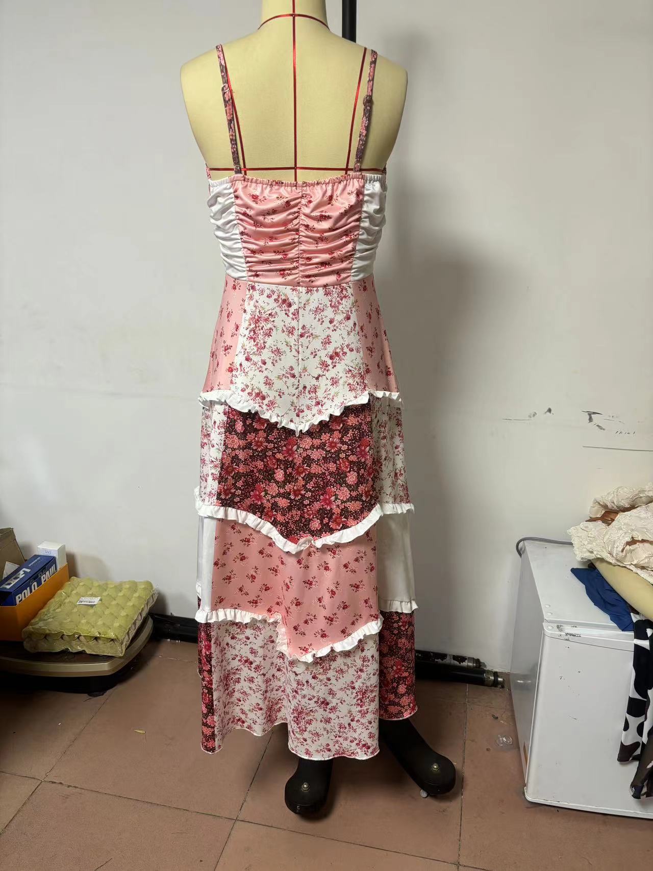 Women's Sleeveless Strap Digital Printed Dress Patchwork Dresses