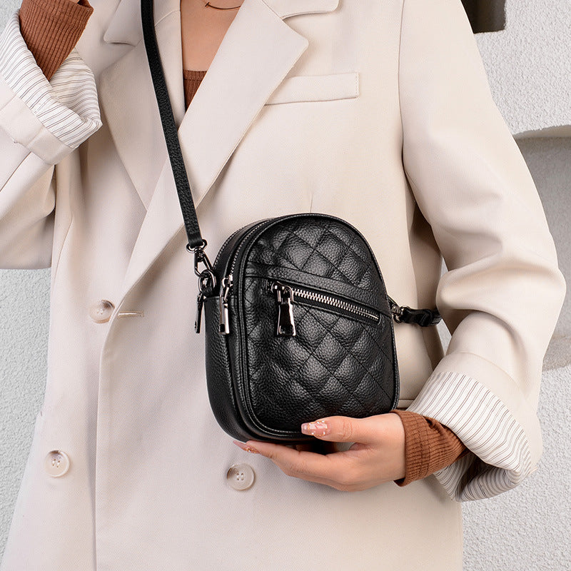 Women's Leather Packet Rhombus Mobile Ornaments Vertical Crossbody Bags