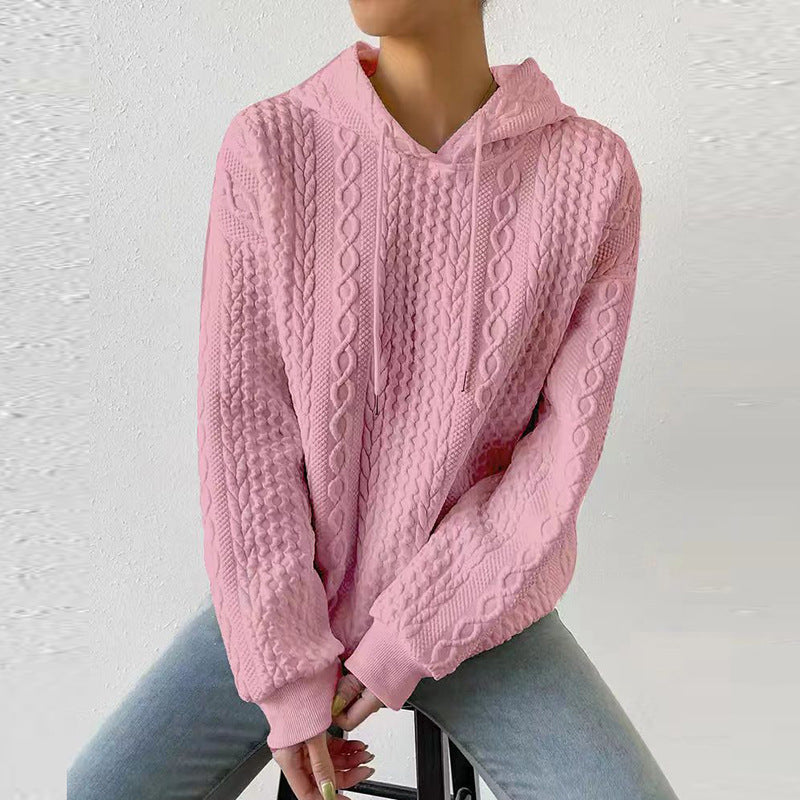 Autumn Casual Style Jacquard Hooded Long Sweaters