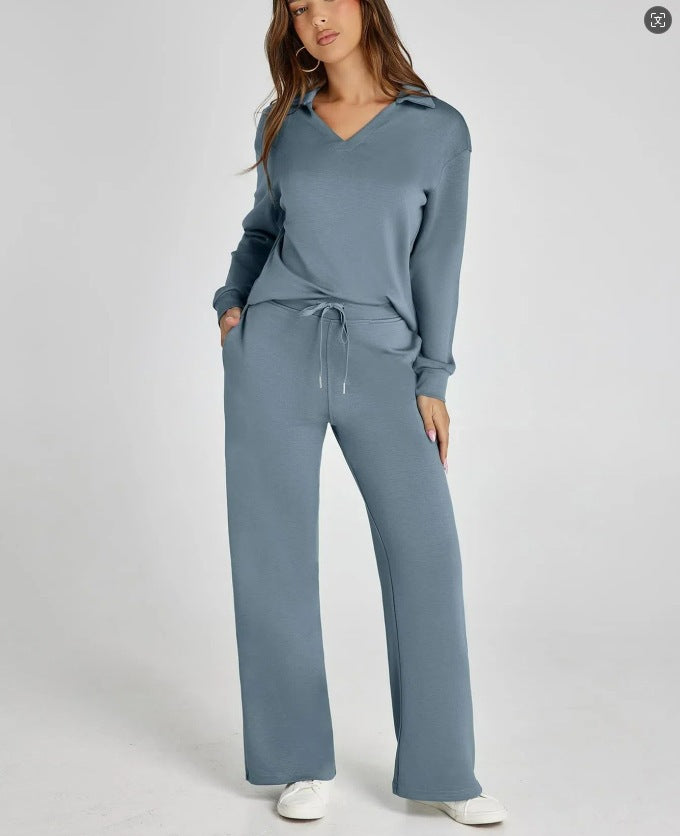 With Drawstring Design Elastic Waist Flared Suits