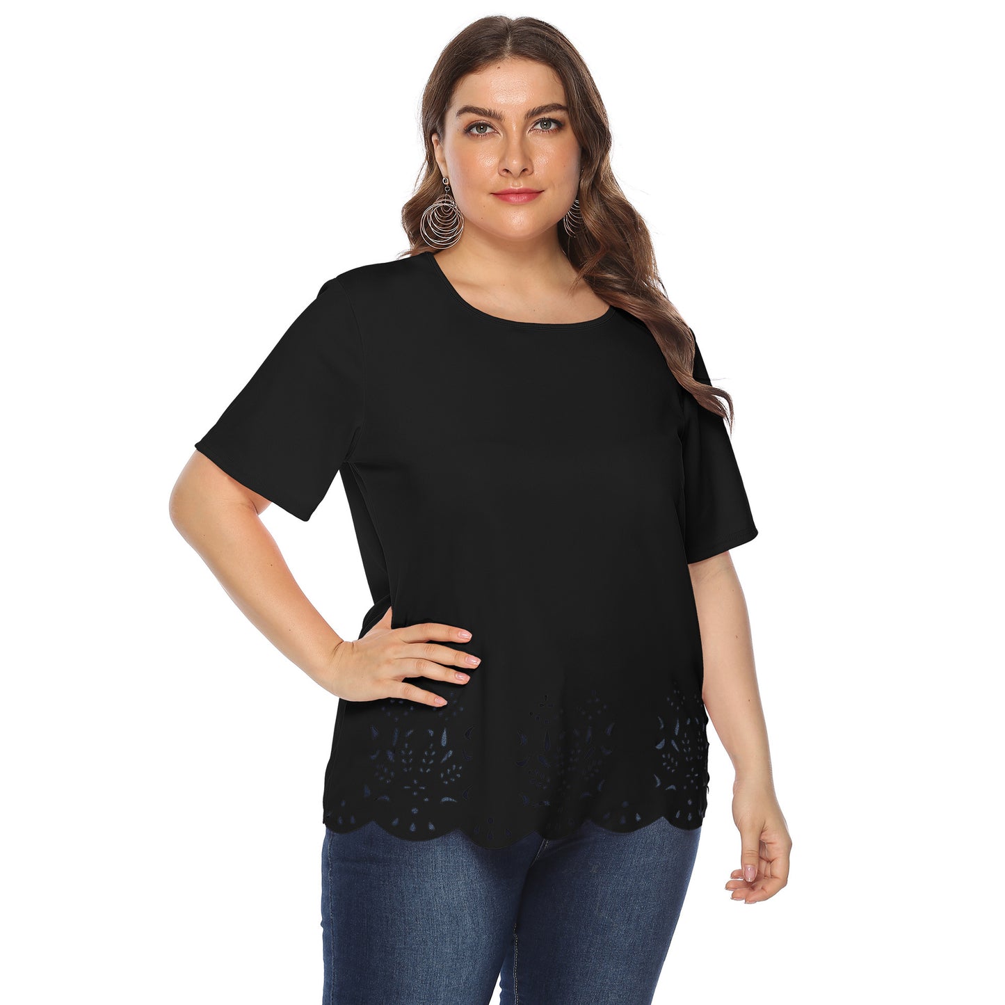 Women's Hollow Wave Edge Simple Casual Round Tops