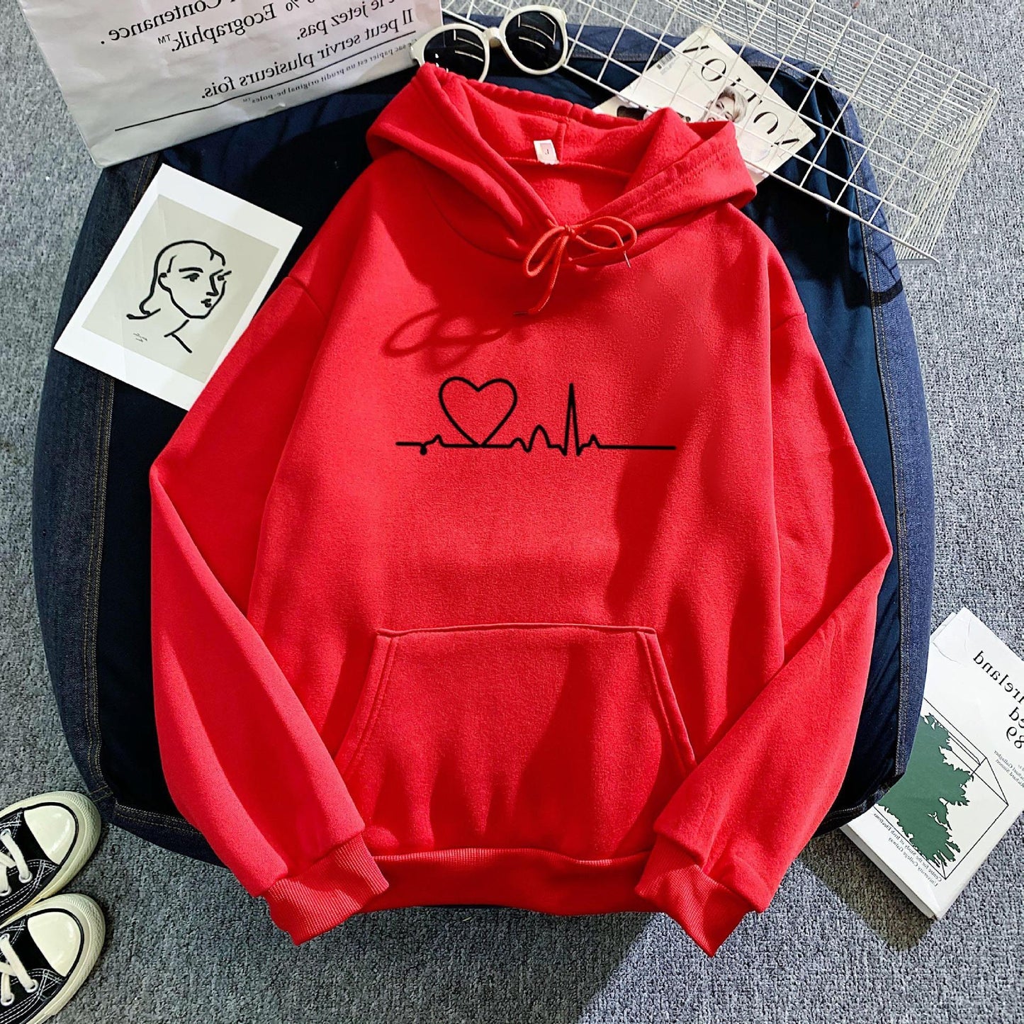 Glamorous Fleece-lined Hoodie Unisex Wear Loose Sweaters