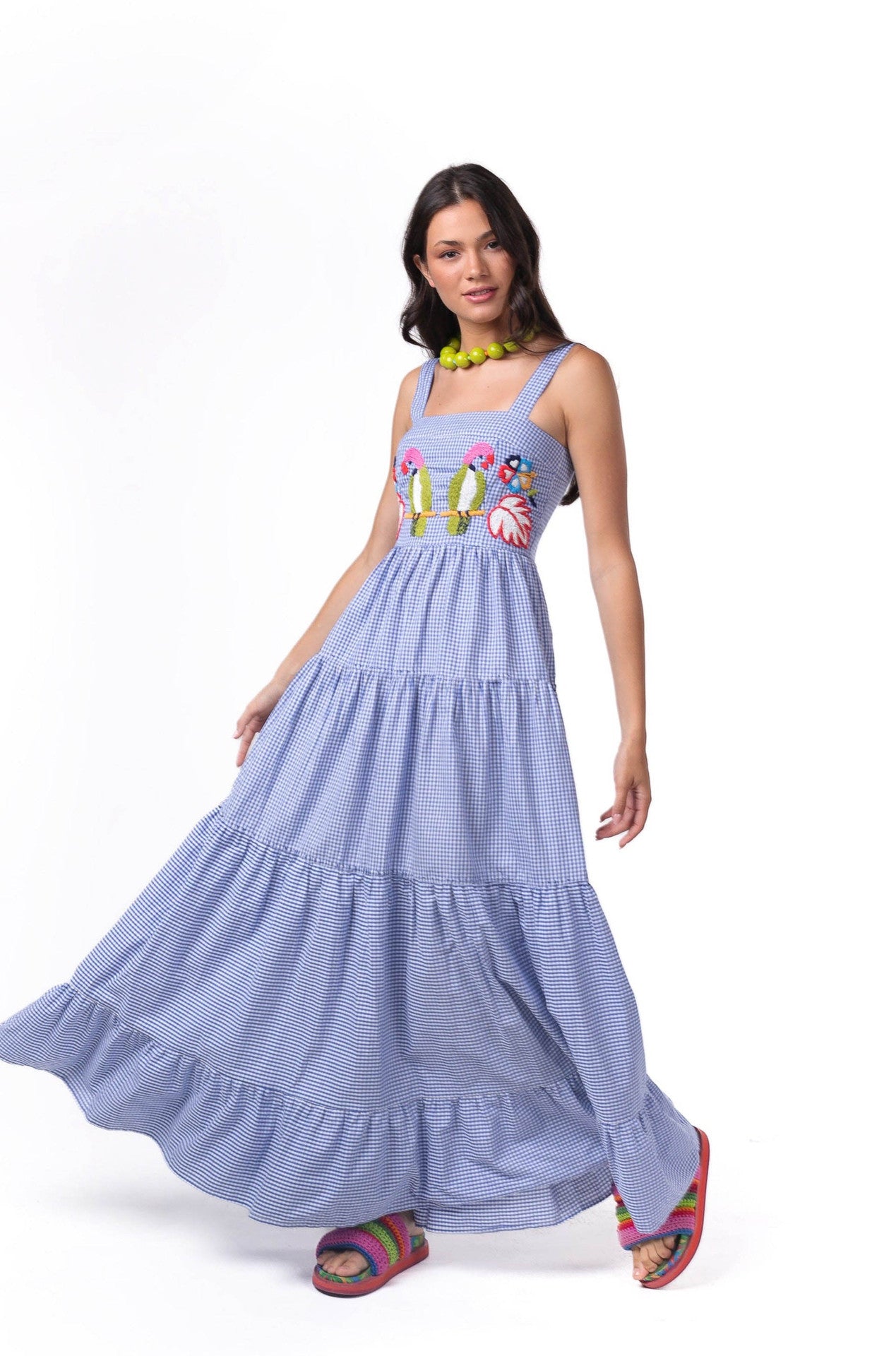 Women's Embroidered Pleated Puffy Sling Dress Beach Dresses