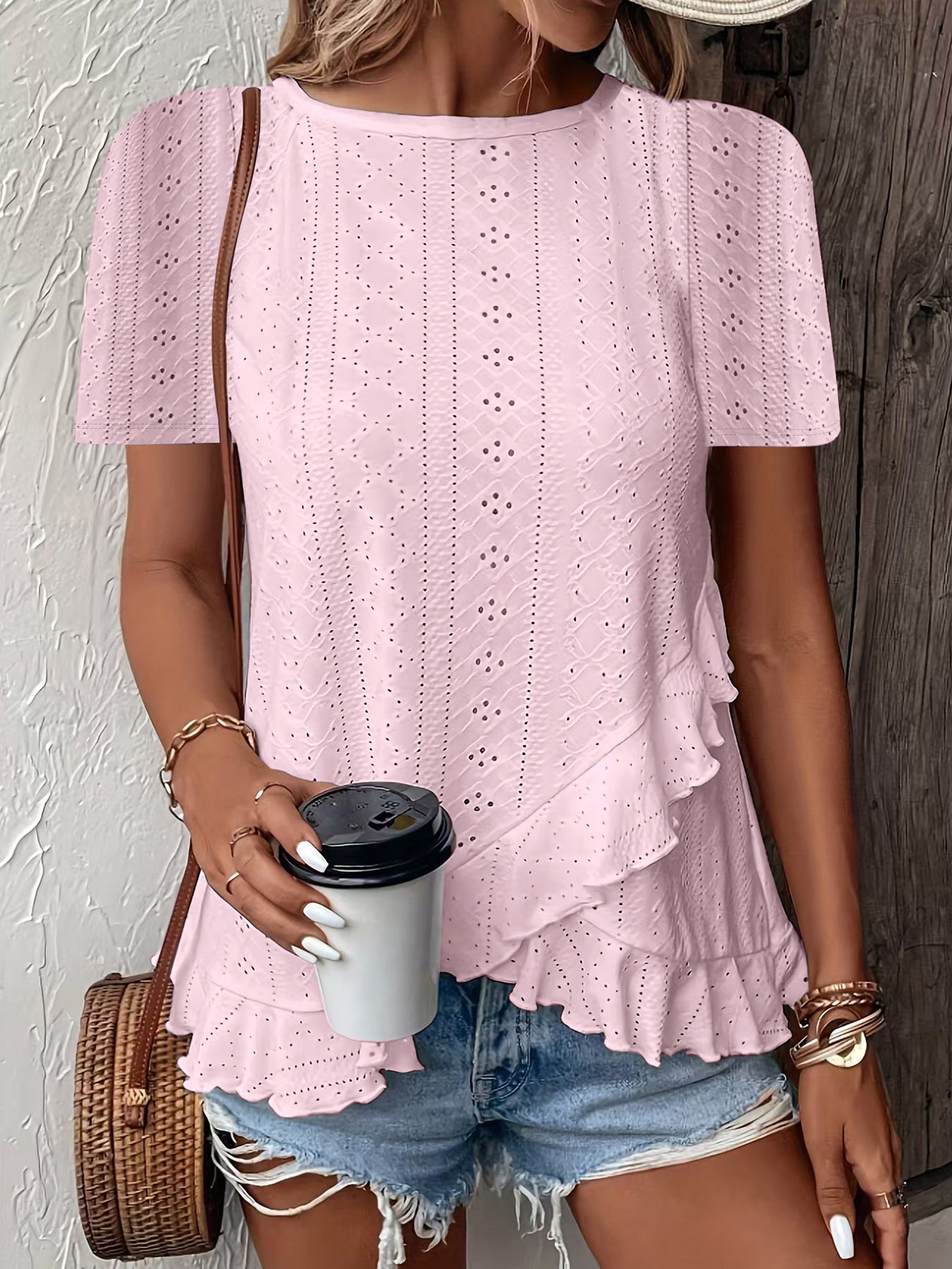 Women's Fashion Casual Solid Color Sleeve Round Blouses