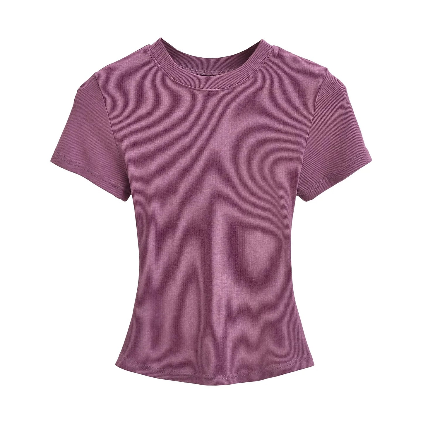 Women's Stretch Round Neck Thread T-shirt Summer High Waist Tight Blouses