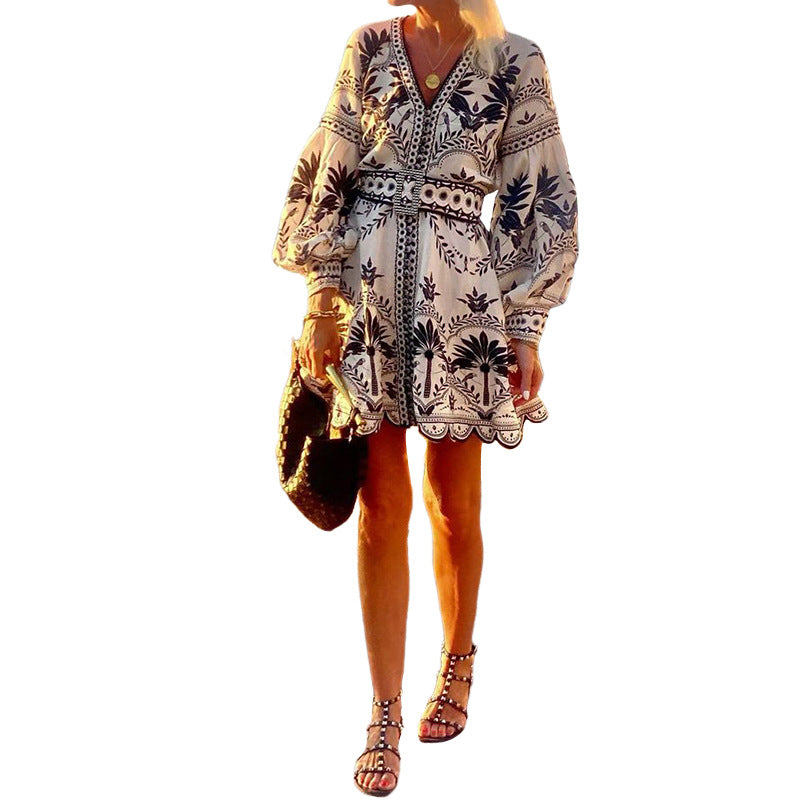 Women's Autumn Ladies Fashion Printed Beach Loose Dresses
