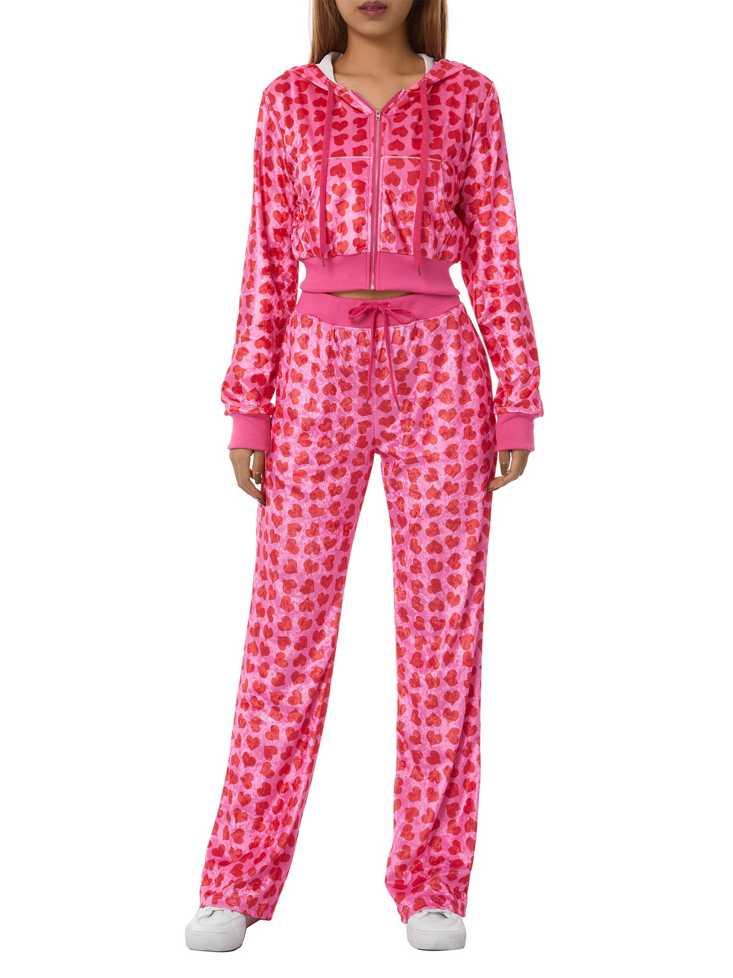 Women's Zipper Veet Love Printed Hoodie Fashion Suits