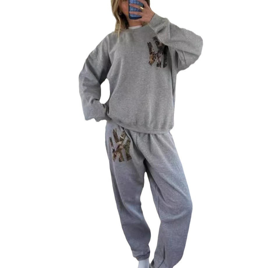 Women's Long Sleeve Round Neck Loose Sweatshirt Suits
