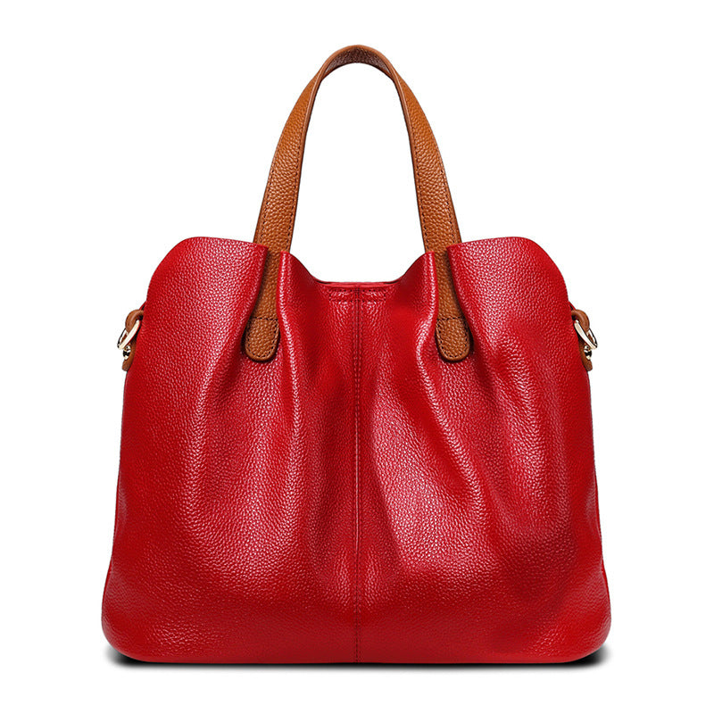 Women's Son Mother Contrast Color Genuine Leather Handbags