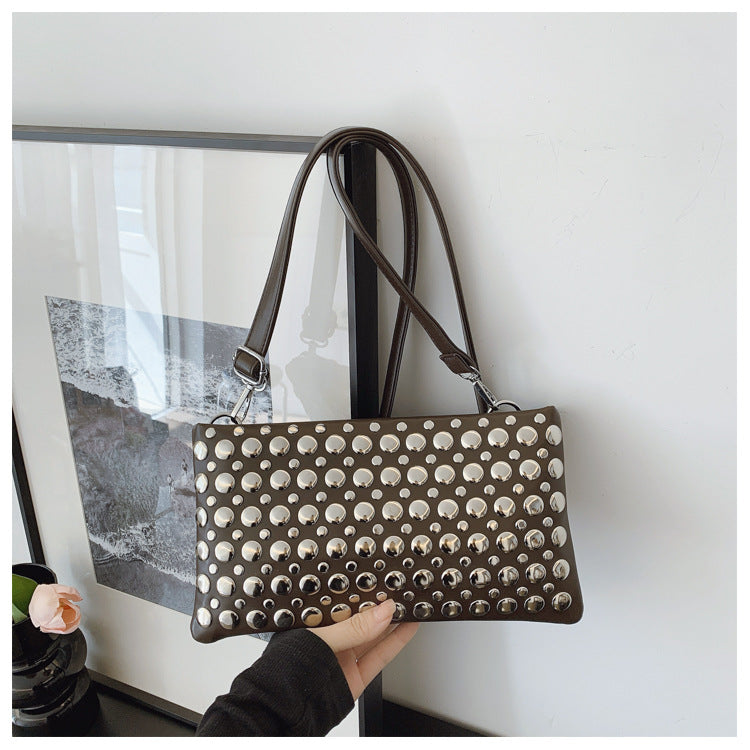 Women's Rivet Shiny Textured Wide Strap Small Square Bags