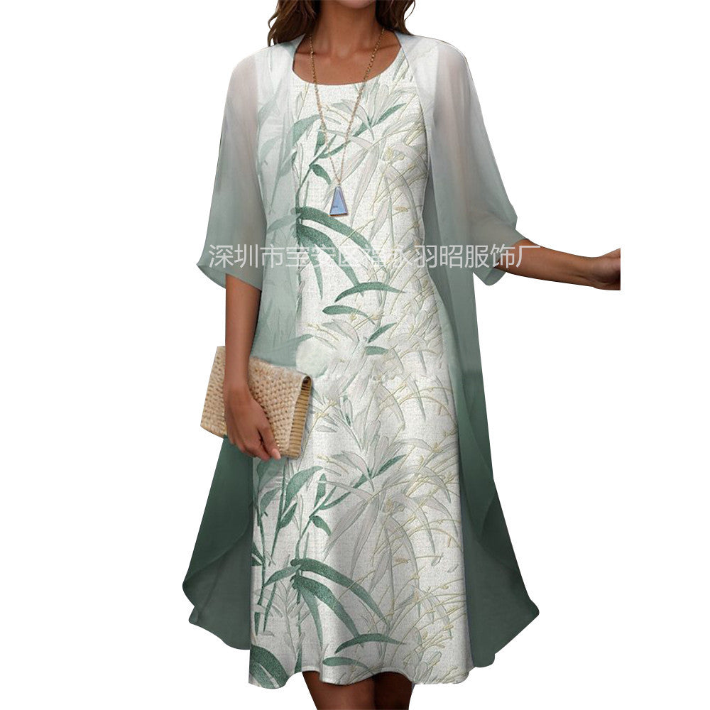 Fashion Casual Printing Chiffon Dress Two-piece Dresses