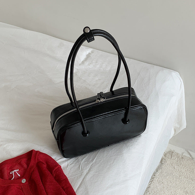 Women's Oil Wax Leather Retro Boston Korean Style Large Shoulder Bags