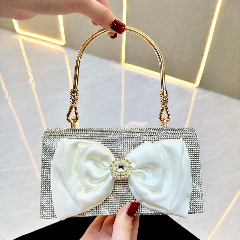 Retro Full Diamond Bow Chain Dinner Bags