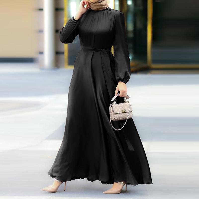 Lantern Cuff Round Neck Loose Waist Clothing
