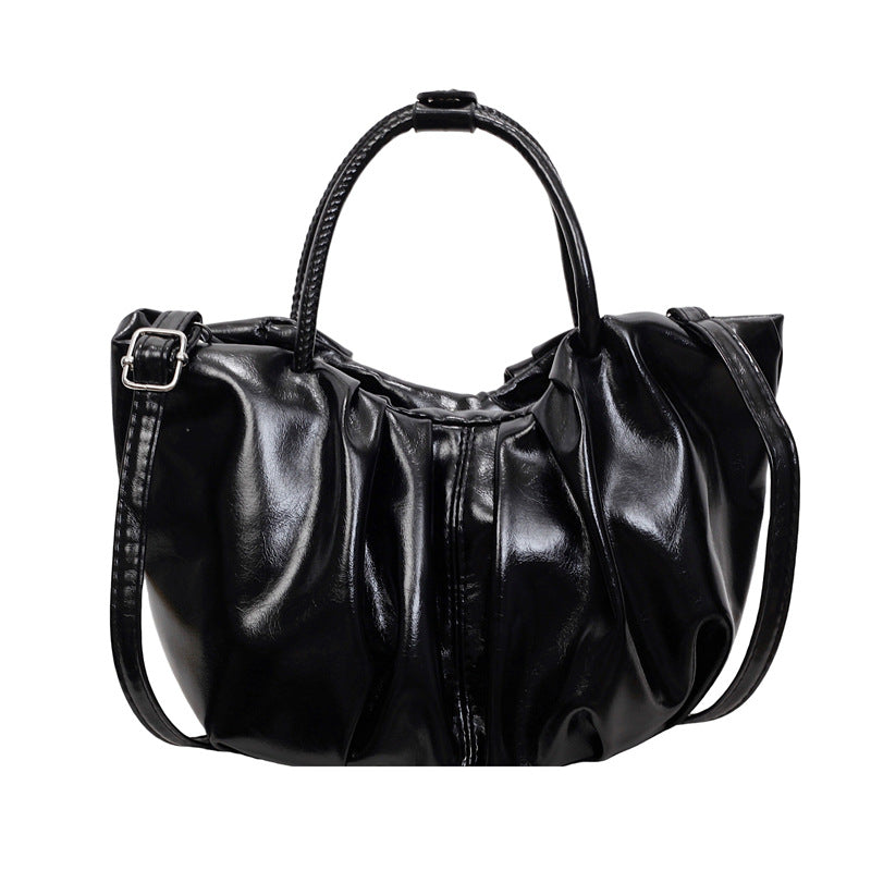 Pleated Cloud Pure Color Portable Vegetable Basket Women's Shoulder Bag