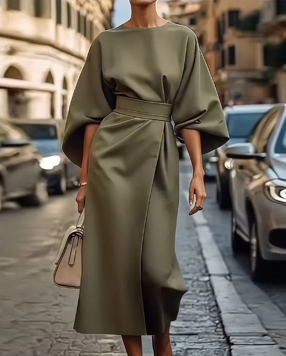 Women's Elegant Solid Color Waist Tight Dress Casual Dresses
