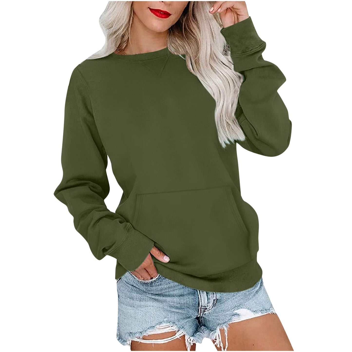 Women's Solid Color Round Neck Loose Long-sleeved Sweaters