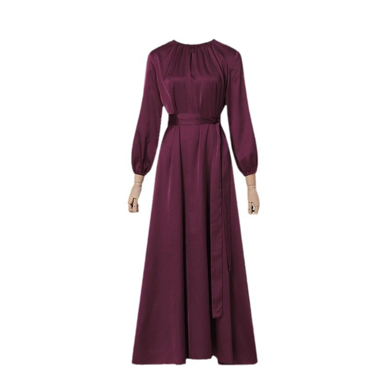 Lantern Cuff Round Neck Loose Waist Clothing