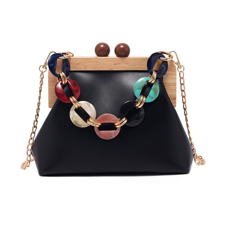 Women's Winter Korean Style Wooden Clip Chain Bags