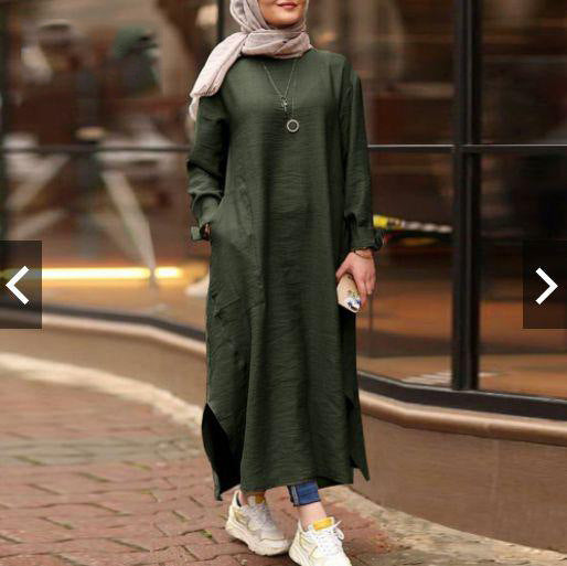 Women's Muslim Wear Long Sleeve Shirt Pocket Dress Clothing