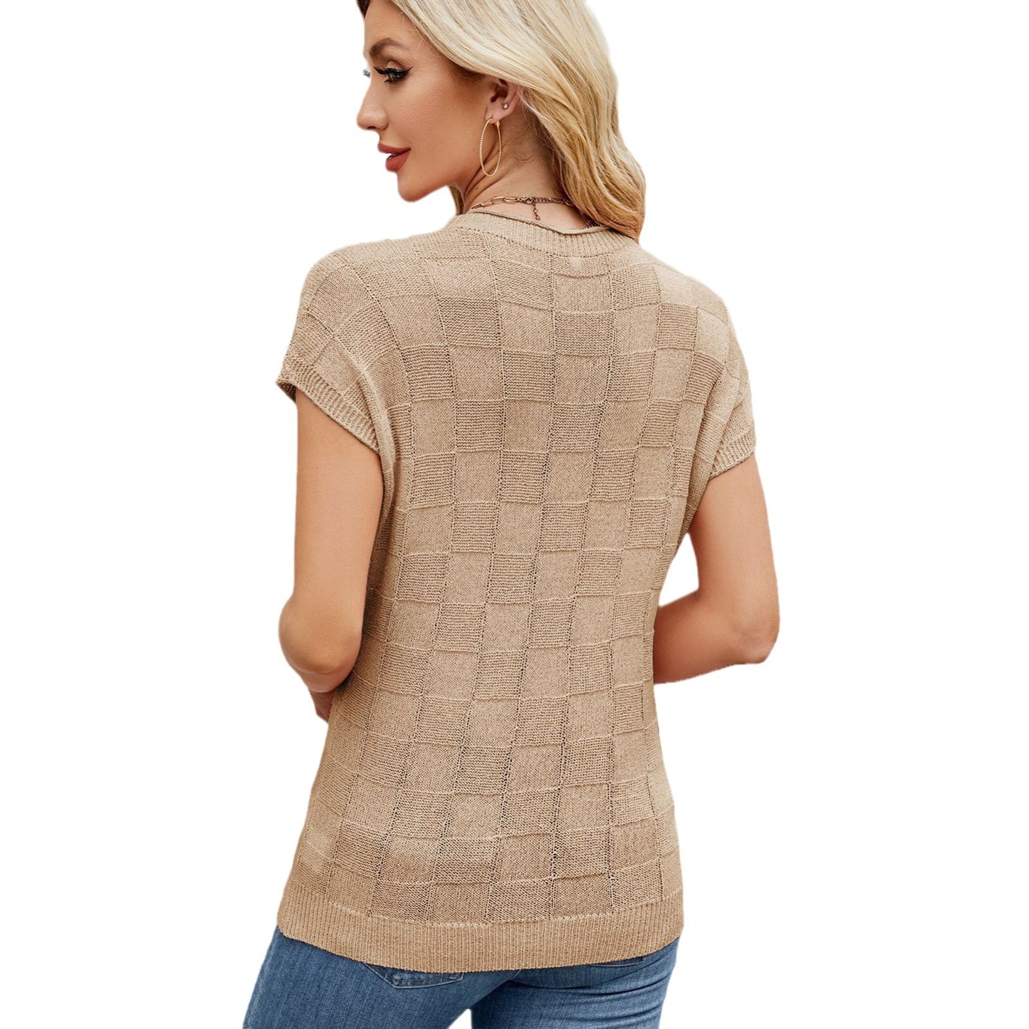 Women's Classic Small Plaid Knit Casual Sweaters