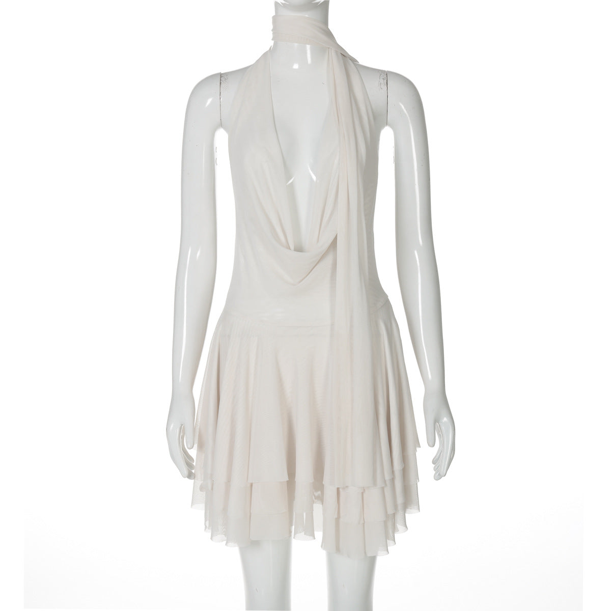 Women's V Neck Solid Color Layered Ruffles Dresses