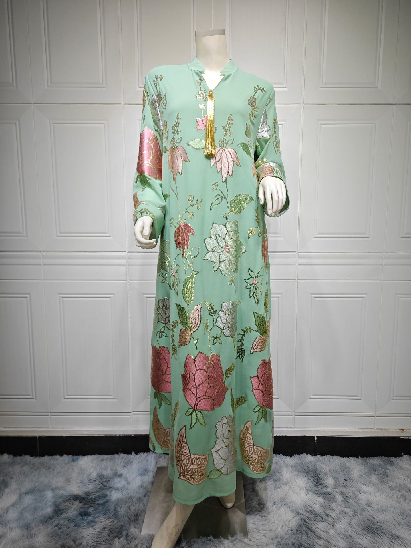 Women's Muslim Sequined Embroidered Robe Fashion Tassel Clothing