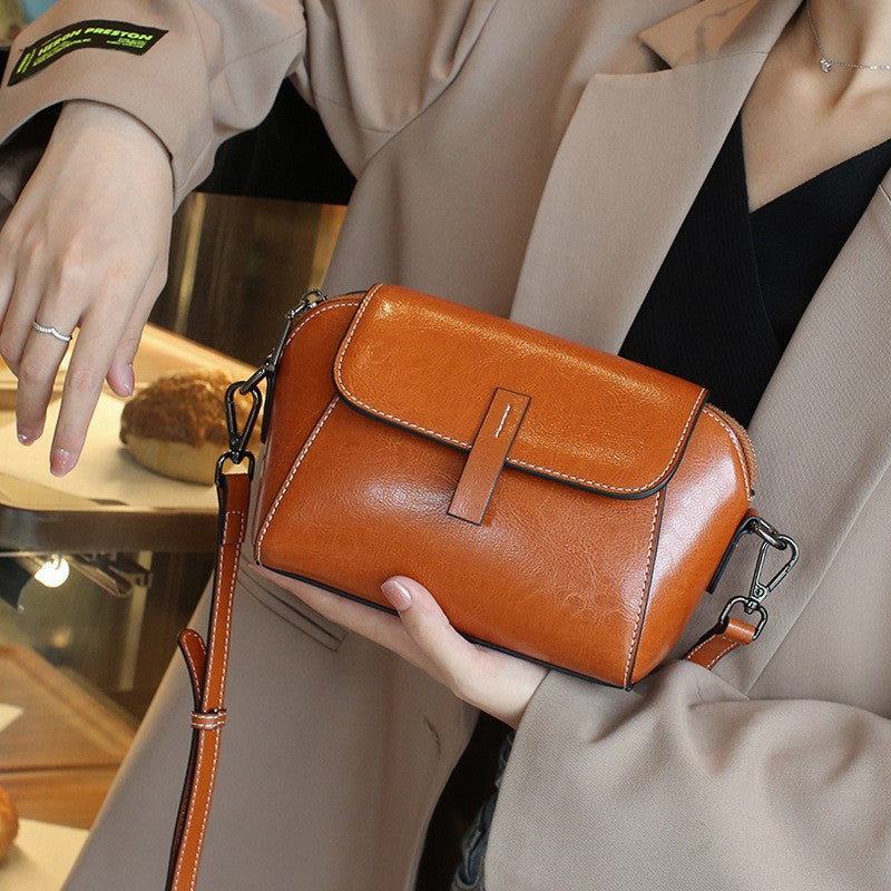 Women's Oil Wax Cowhide Shell Super Popular Crossbody Bags