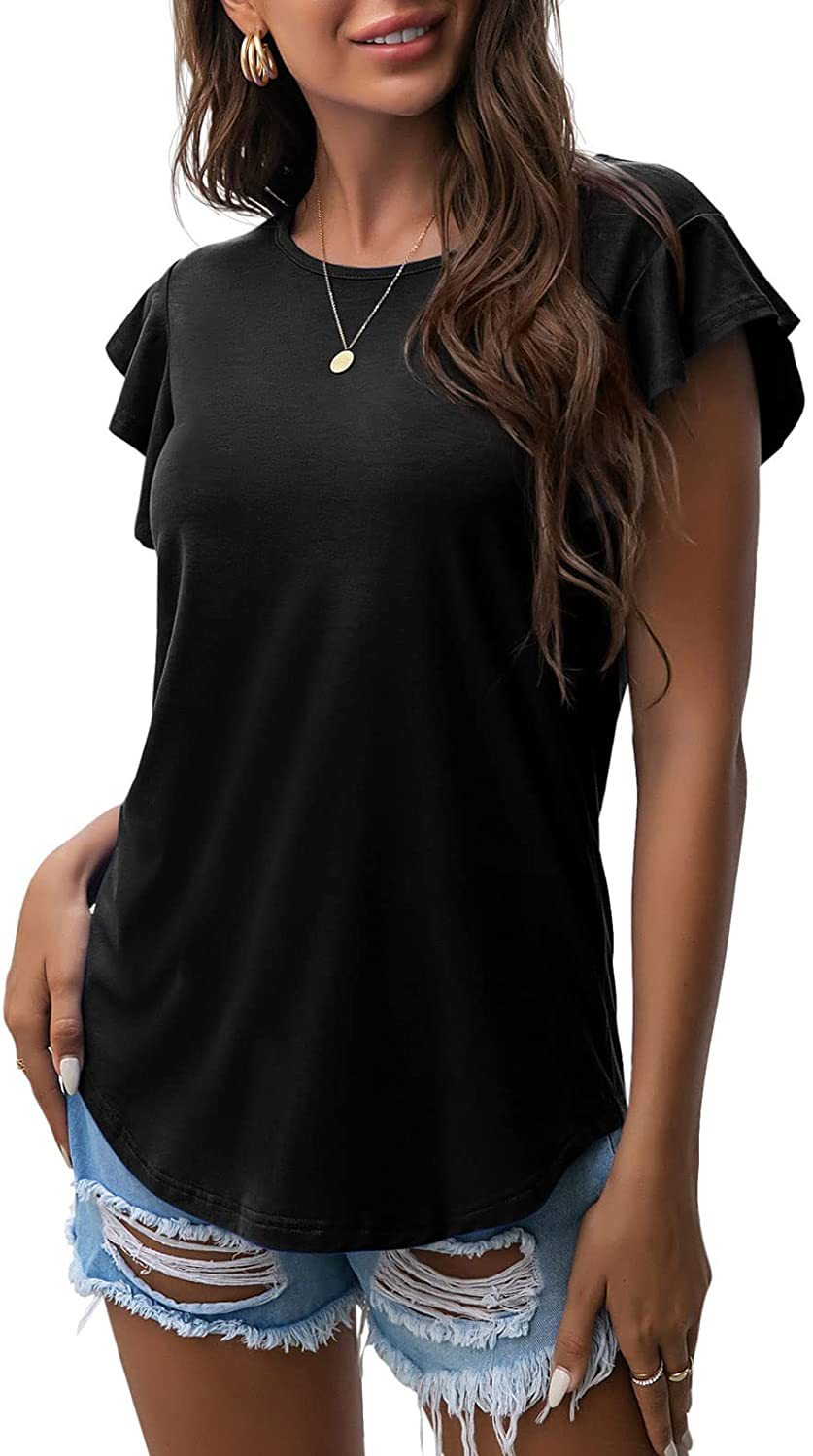 Women's Round Neck Ruffled Sleeve T-shirt Blouses