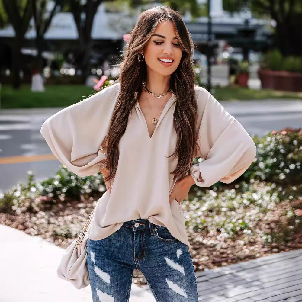 Women's Cool Long-sleeved Shirt Solid Color Casual Blouses
