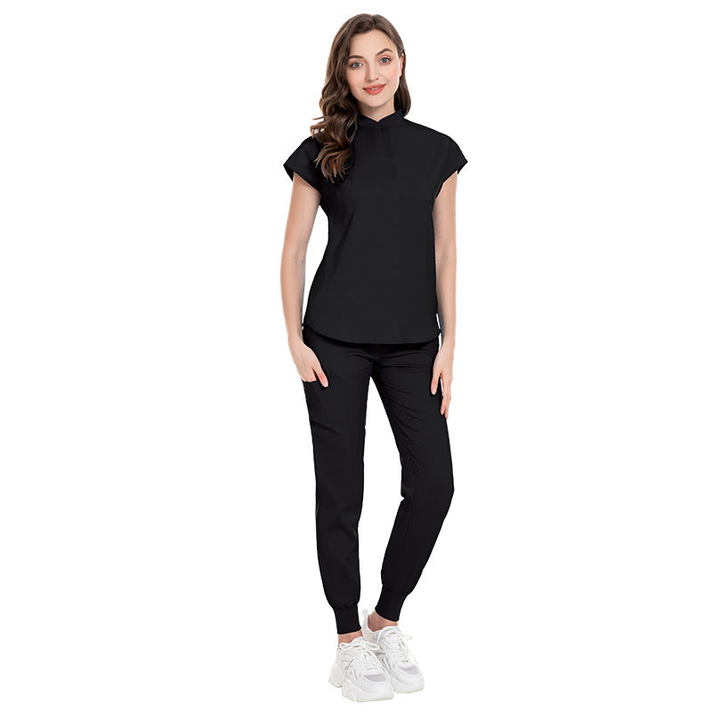 Color Medical Scrubbing Nursing Trousers Elastic Stand Collar Jogging Uniform