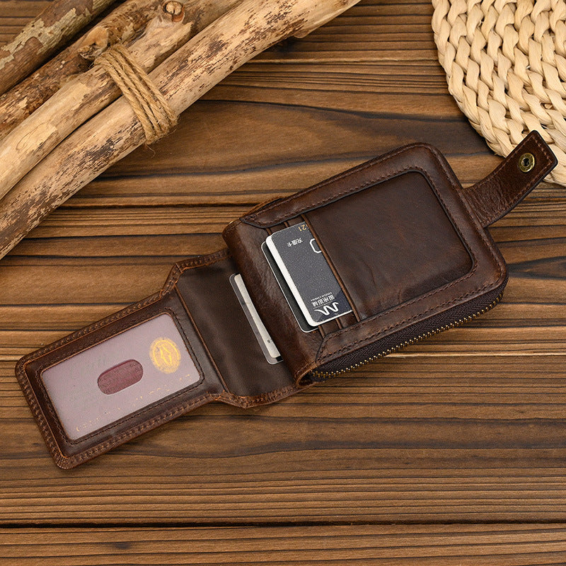 Women's & Men's Genuine Leather Multiple Slots Zipper For Men's Wallets
