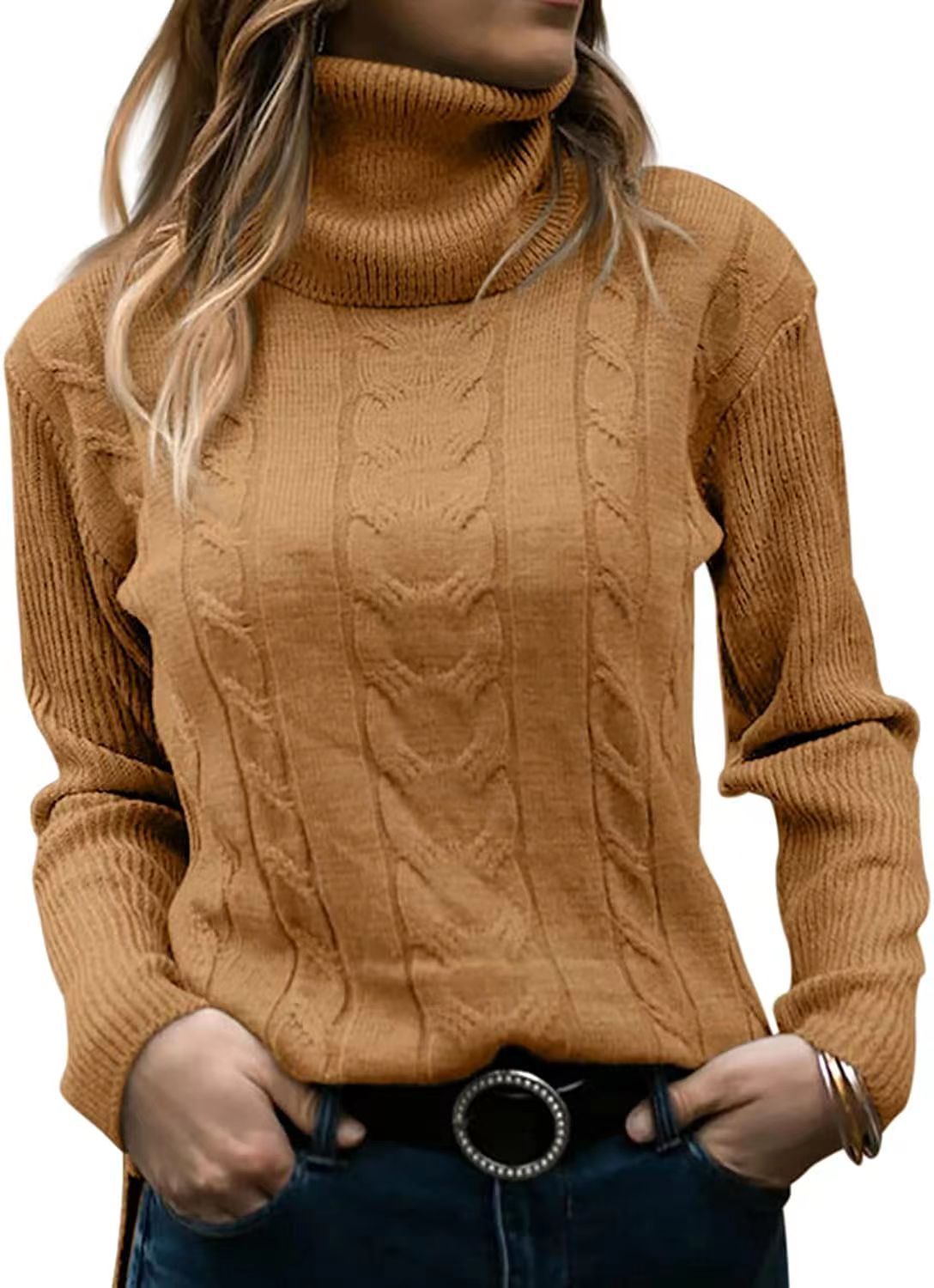 Women's Solid Color Turtleneck Retro Long Sleeve Sweaters