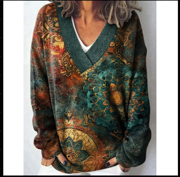 Women's Printed Christmas Round Neck Pullover Sleeve Sweaters