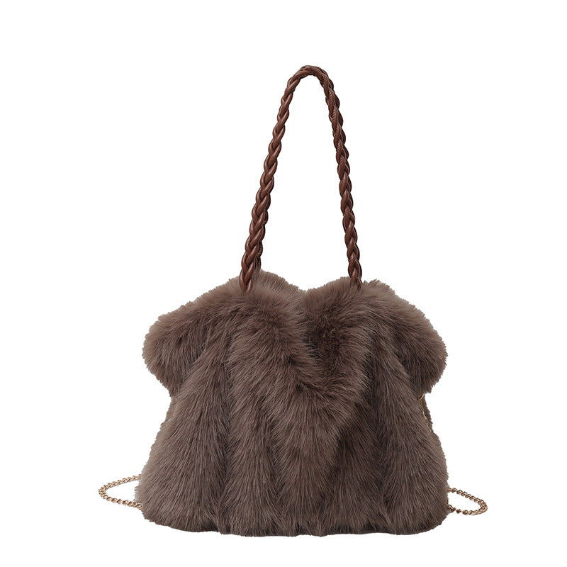 Women's Plush High-grade Fashion Pleated Imitation Fox Fur Shoulder Bags