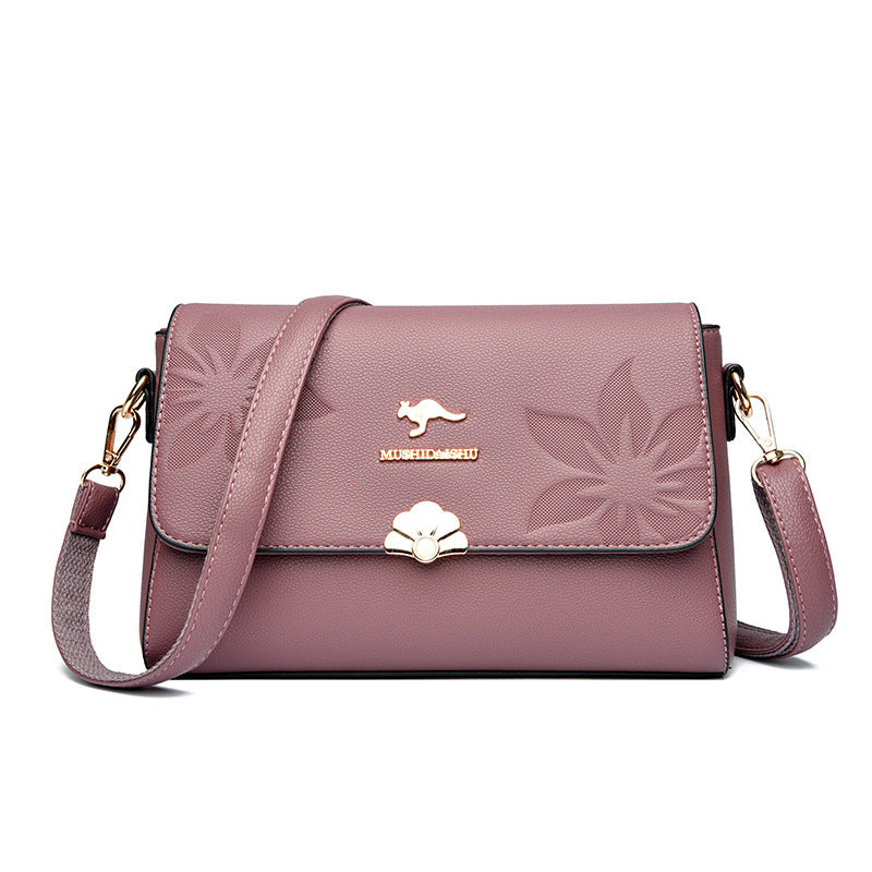 Real Soft Leather Embossed Female Temperament Shoulder Bags