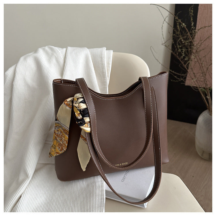 Silk Scarf Solid Color Korean Fashion Large Capacity Retro Simple Women's Shoulder Bag