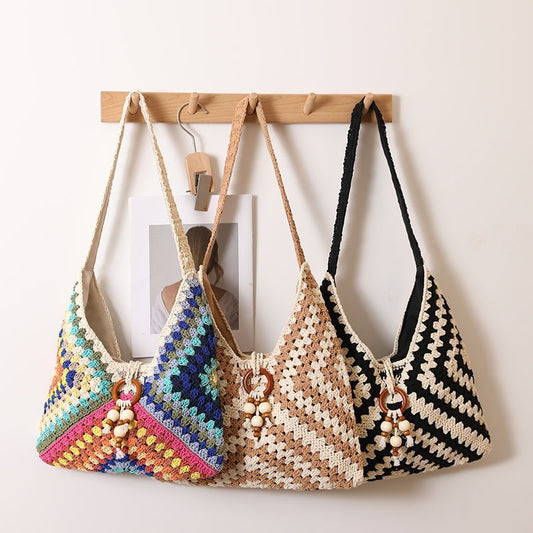 Women's Single Cotton Thread Woven Color Grandmother Shoulder Bags