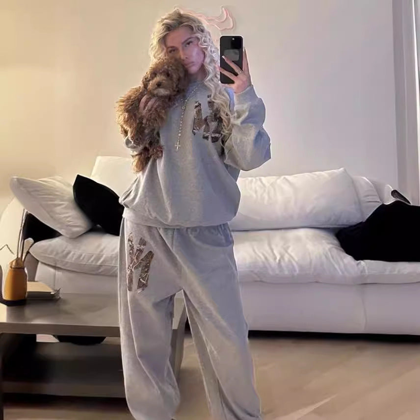 Women's Long Sleeve Round Neck Loose Sweatshirt Suits