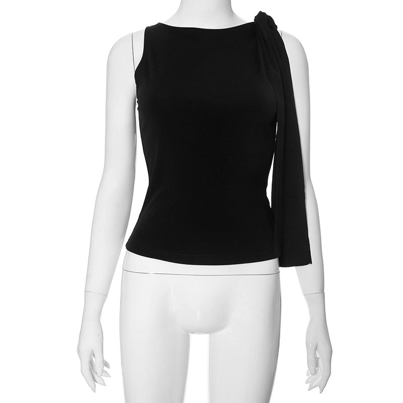Women's Solid Color Sleeveless Waist Tie Exposed Tops