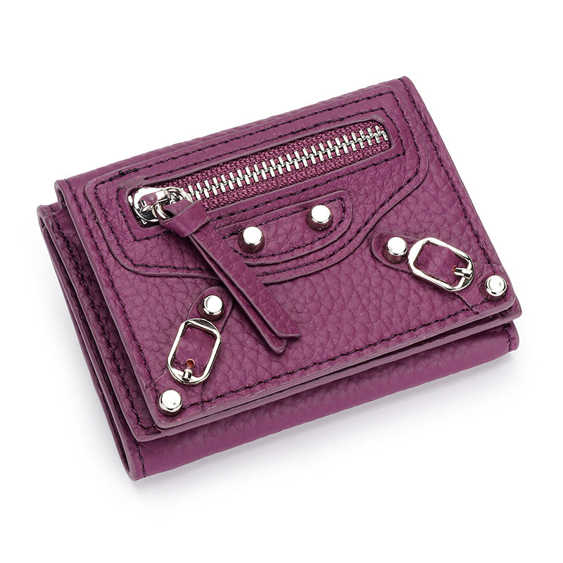 Women's Motorcycle Leather Short Folding Mini Change Ladies Wallets