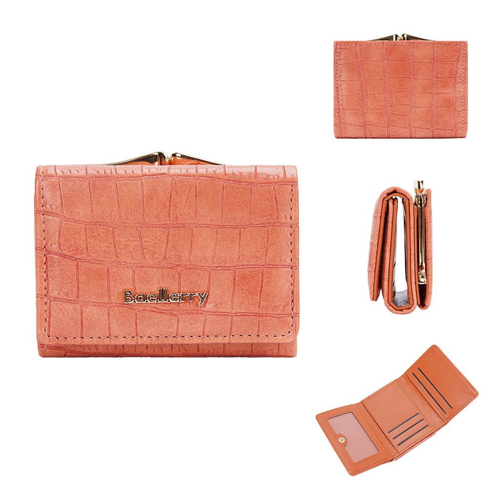 Women's Short Korean Style Stone Pattern Three Fold Ladies Wallet