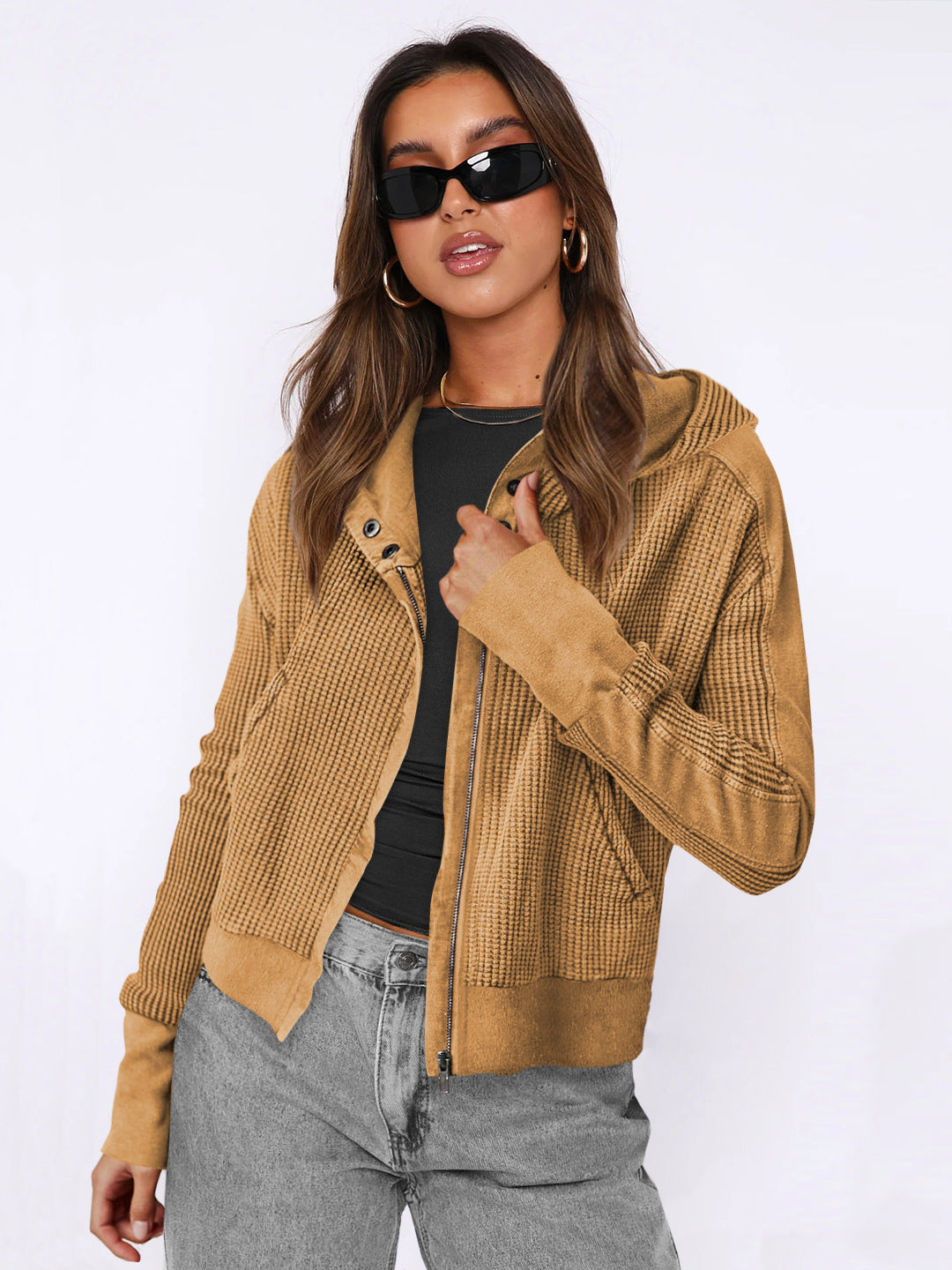 Women's Patchwork Long-sleeved Casual Zipper Trendy Hoodie Sweaters