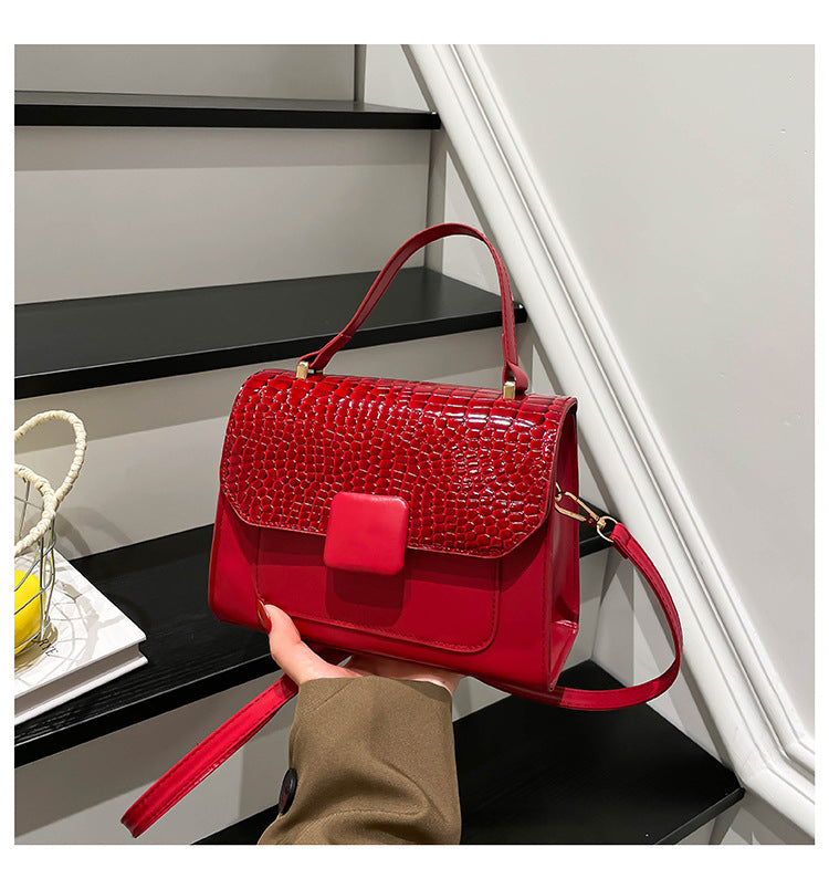 Women's Fashion Trendy Large Capacity Simple Stitching Texture Portable Small Square Bags
