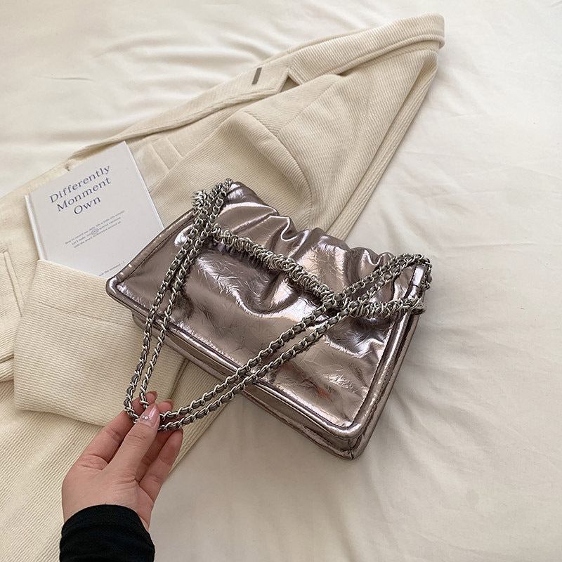 Women's Retro Advanced Texture Underarm Simple Pleated Small Square Bags