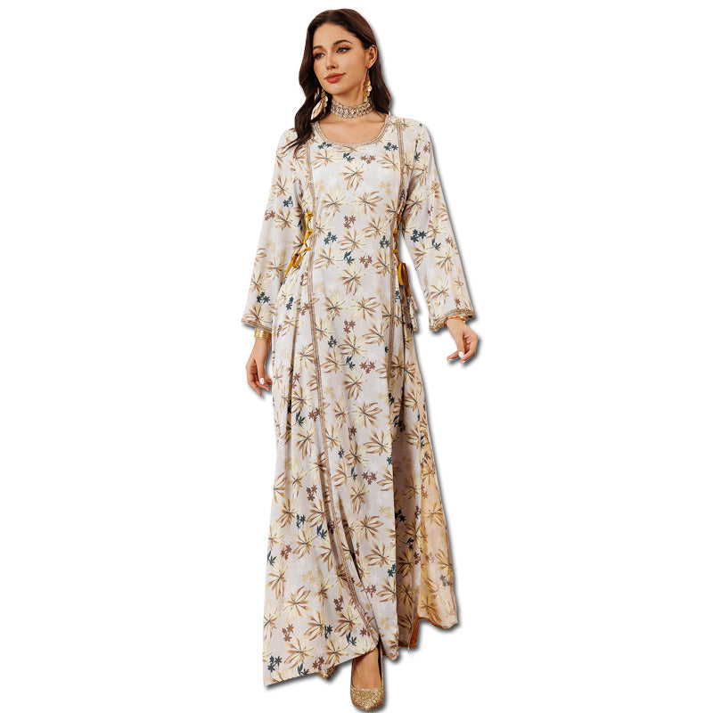Women's Arabic Muslim Wear Printed Floral Robe Clothing