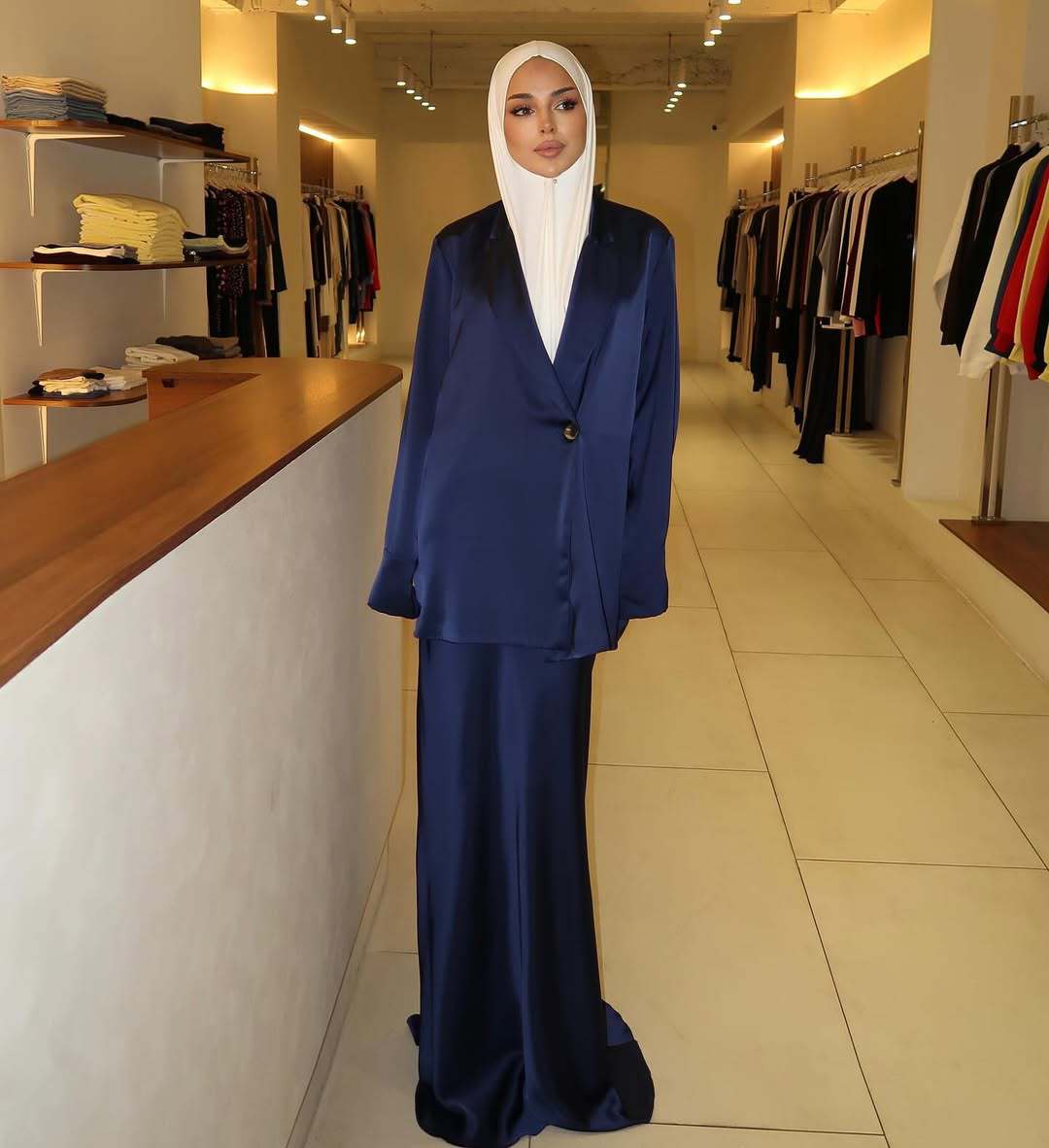 Women's Solid Color Ala Satin Long Two-piece Suits